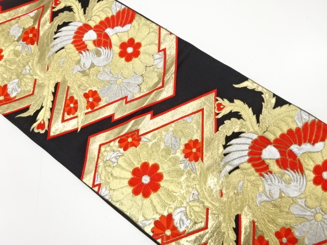 JAPANESE KIMONO / ANTIQUE FUKURO OBI / SILK / WOVEN PHOENIX